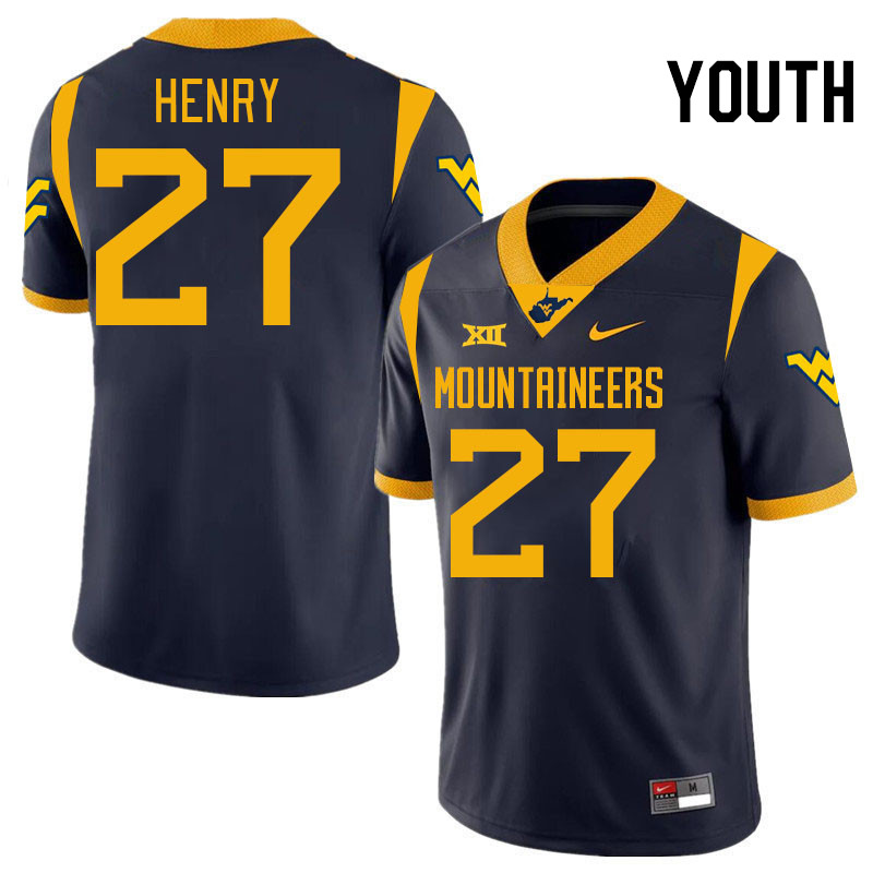 Youth #27 Chris Henry West Virginia Mountaineers College 2024 New Uniforms Football Jerseys Stitched